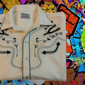 Vintage Embroidered Long-Sleeve Western Shirt - Cream